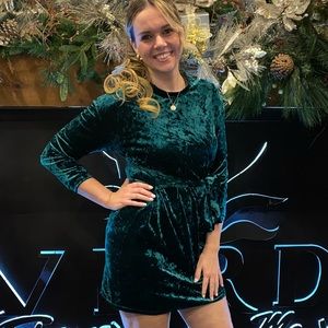 Green velvet cocktail dress